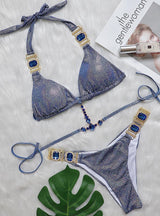 Strap Shiny Gold Crystal Diamond Bikini