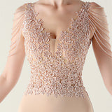 Mermaid V-neck Lace Beading Prom Dress