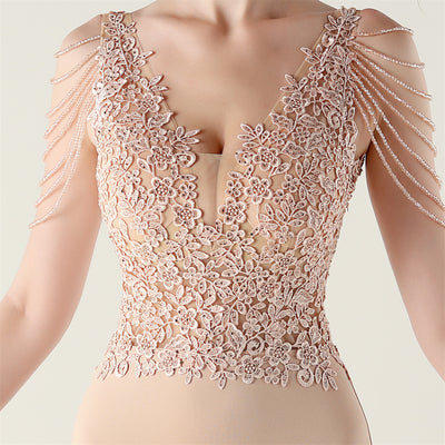 Mermaid V-neck Lace Beading Prom Dress