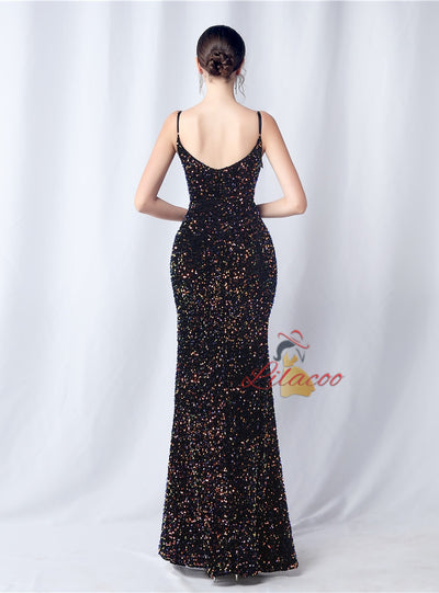 Spaghetti Straps Sequins Beading Prom Dress