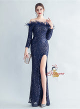 Long Sleeve Sequins Mermaid Prom Dress
