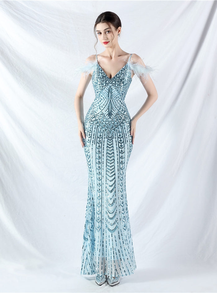 Mermaid Sequins Spaghetti Straps Prom Dress