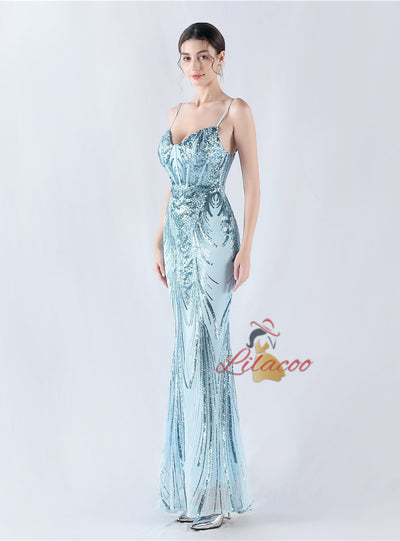 Mermaid Sequins Spaghetti Straps Prom Dress