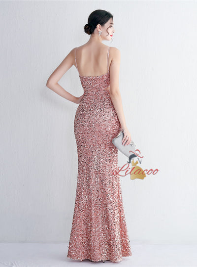 Mermaid Seqins Spaghetti Straps Prom Dress