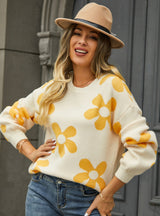 Printed Pullover Flower Sweater