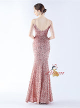 Spaghetti Straps Sequins Beading Prom Dress