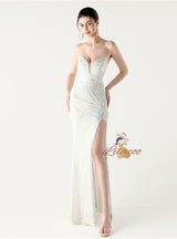 Mermaid Sequins Strapless Beading Split Prom Dress
