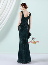V-neck Mermaid Sequins Sleeveless Prom Dress
