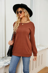 Solid Color Round Neck Casual Long Sleeve T-shirt
