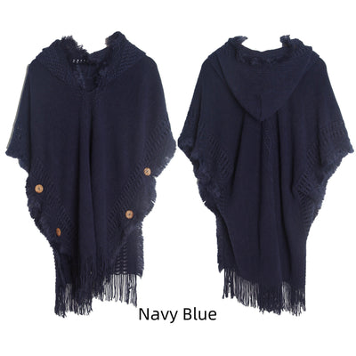 Autumn and Winter Button Hooded Cloak Shawl