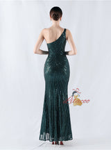 One Shoulder Sequins Beading Prom Dress