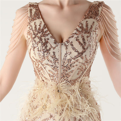 Mermaid Sequins V-neck Beading Prom Dress