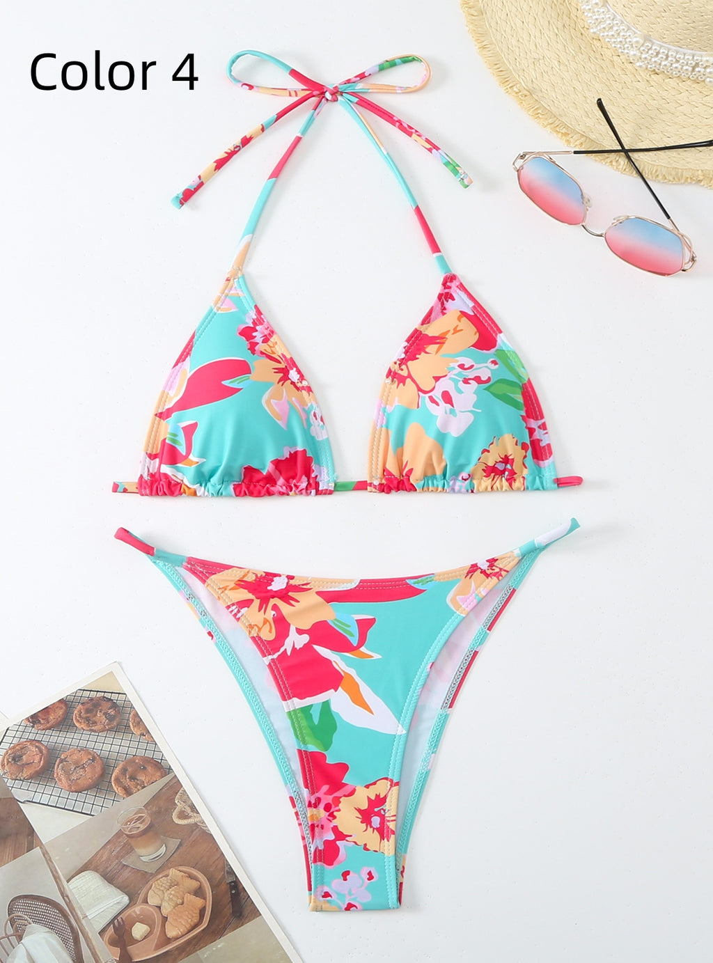 Swimsuit Women's Split Three-point Backless Print Mesh Three-piece Suit