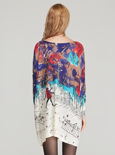 Women's Loose Printed Pullover Long Sleeve Sweater