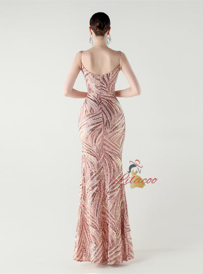 Mermaid Sequins Spaghetti Straps Split Prom Dress