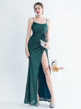 Mermaid Sequins Spaghetti Straps Split Prom Dress