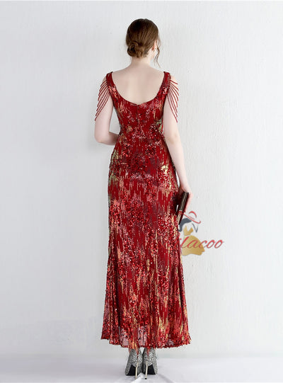 Deep V-neck Beading Prom Dress