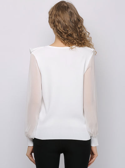 Lace Sleeves Spliced Flounces Shirt