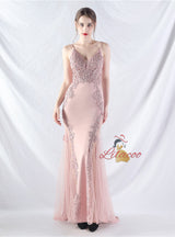 Mermaid Spaghetti Straps Appliques Prom Dress