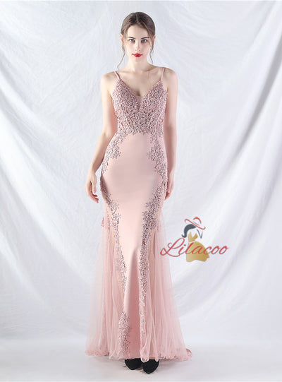 Mermaid Spaghetti Straps Appliques Prom Dress