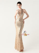 Mermaid Sequins Halter Beading Prom Dress