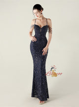 Mermaid Sequins Spaghetti Straps Beading Prom Dress