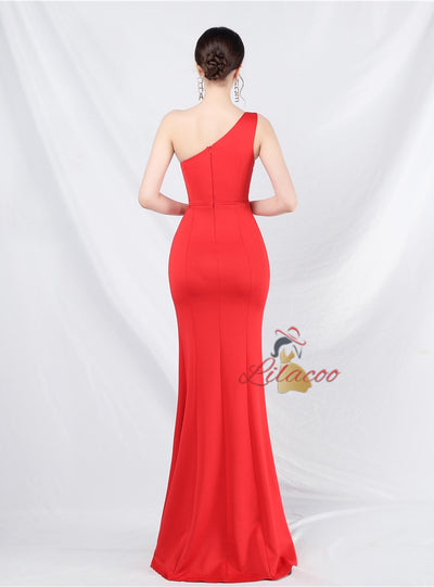 Mermaid One Shoulder Split Prom Dress
