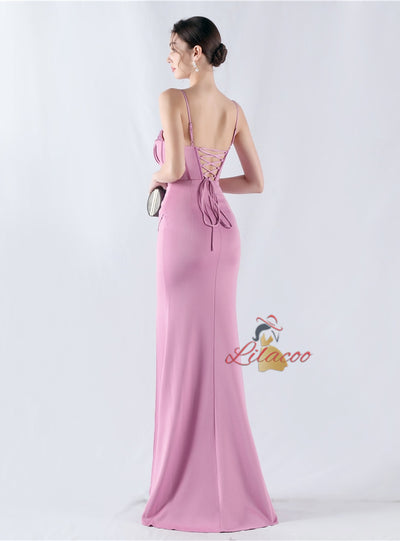 Mermaid Spaghetti Straps Pleats Beading Prom Dress