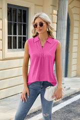 Lapel Solid Color Sleeveless Casual T-shirt