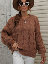 Twisted Rope Solid Color Loose Round Neck Sweater