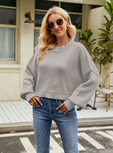 Loose Short Pullover Long Sleeve Round Neck Sweater