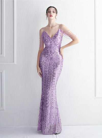 Sequins Mermaid Spaghetti Straps Beading Prom Dress
