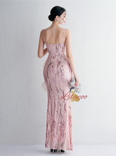 Mermaid Spaghetti Straps Sequins Prom Dress