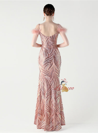 Mermaid Sequins Spaghetti Straps Split Prom Dress