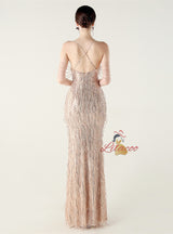 Mermaid Sequins Halter Beading Prom Dress