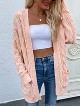 Loose Medium and Long Twisted Rope Knitted Cardigan Jacket