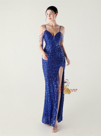 Mermaid Sequins Spaghetti Straps Beading Prom Dress