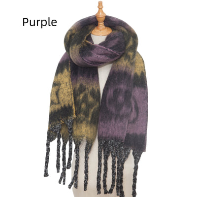 Coarse Tassel Jacquard Flower Scarf