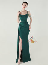 Burgundy Mermaid Spaghetti Straps Beading Prom Dress