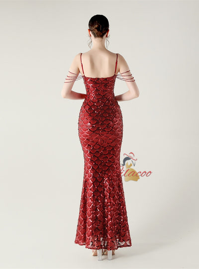 Mermaid Spaghetti Straps Beading Prom Dress