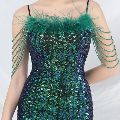 Mermaid Sequins Spaghetti Straps Beading Prom Dress