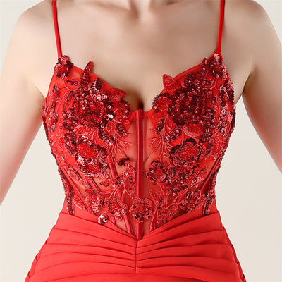 Mermaid Spaghetti Straps Lace Beading Prom Dress