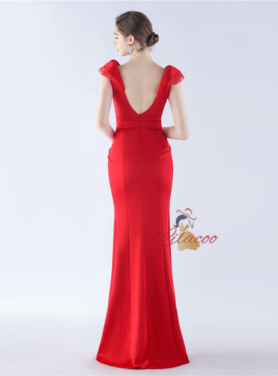 Mermaid V-neck Pleats Split Prom Dress