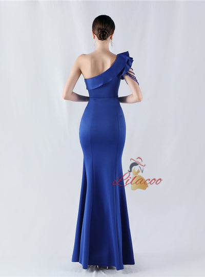 One Shoulder Split Beading Prom Dress