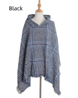 Shaggy Plaid Hooded Cloak Shawl