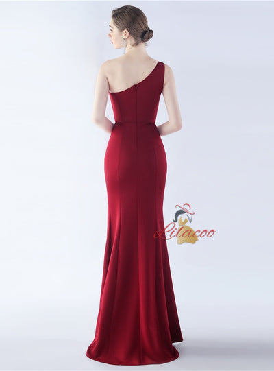 One Shoulder Split Parom Dress