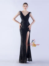 V-neck Sequins Mermaid Prom Dress