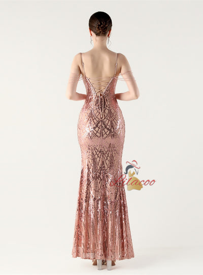 Mermaid Sequins Spaghetti Straps Beading Prom Dress