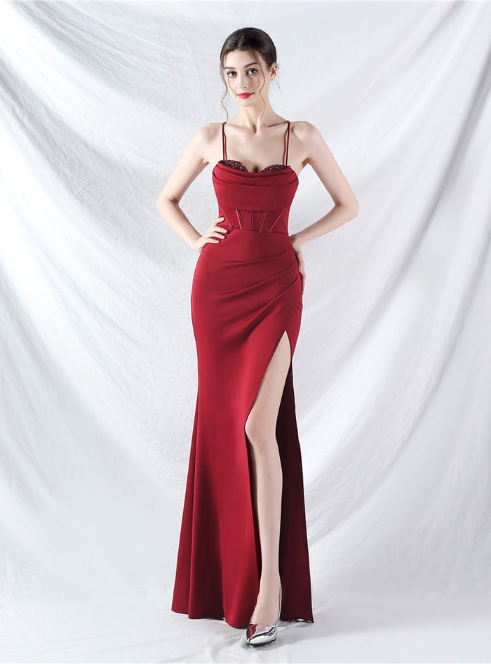 Mermaid Spaghetti Straps Split Prom Dress