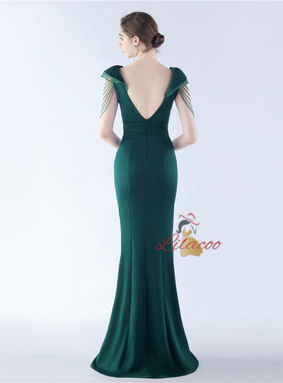 V-neck Mermaid Beading Split Prom Dress